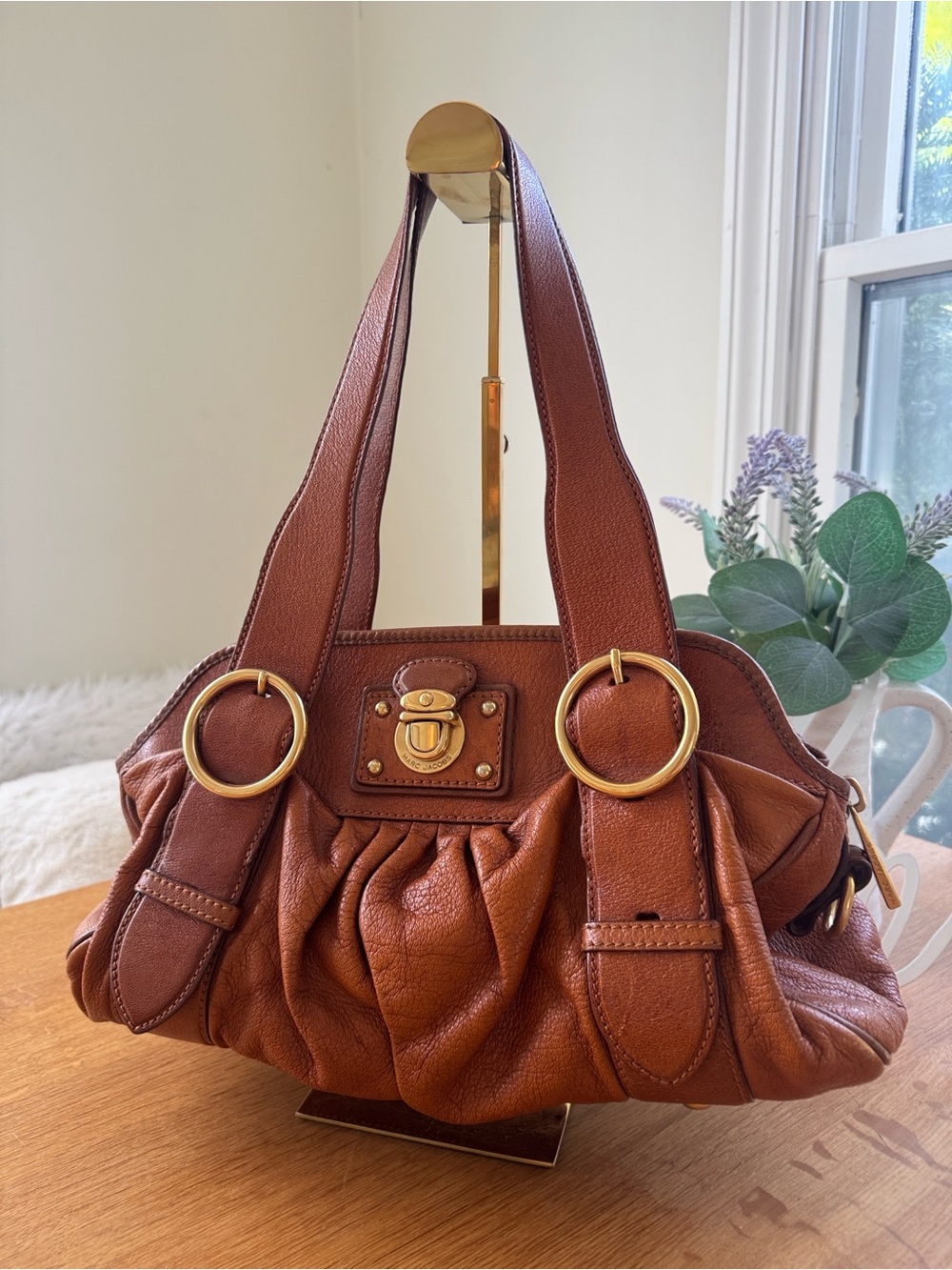 Marc Jacobs Brown Leather Shoulder Bag with Gold Hardware